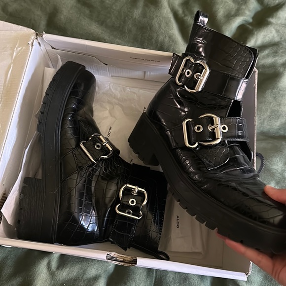 Aldo Shoes - Patent Leather Buckle Boots